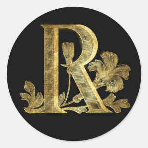 Floral Monogram R Classic Round Sticker