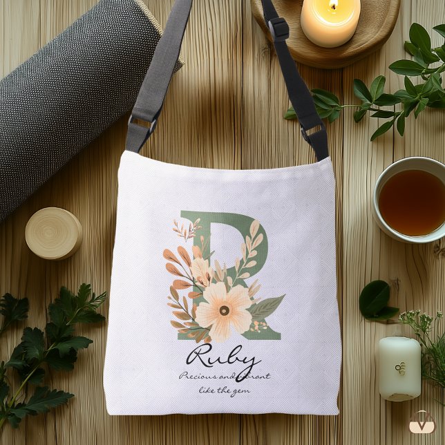 Floral Monogram R – Elegant Botanical Initial  Crossbody Bag (Creator Uploaded)