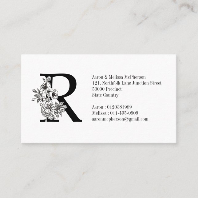 Floral Monogram R Sakura Cherry Blossoms Business Card (Front)