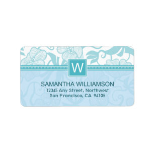 Floral Monogram Return Address Labels (aqua)
