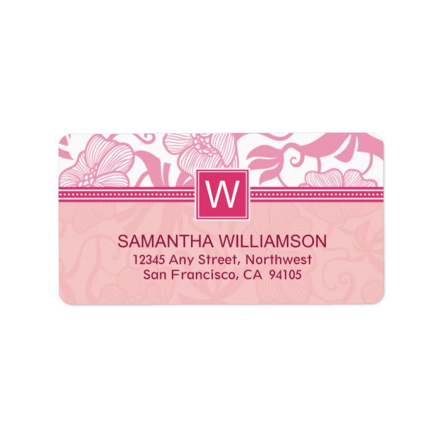 Floral Monogram Return Address Labels (pink) (Front)