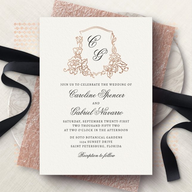 Floral Monogram Romantic Wedding Foil Invitation (Creator Uploaded)