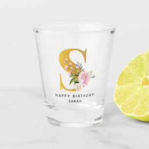 Floral Monogram S Birthday Personalised Name Shot Glass