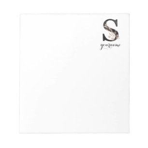Floral Monogram S Black Gold Flora Notepad