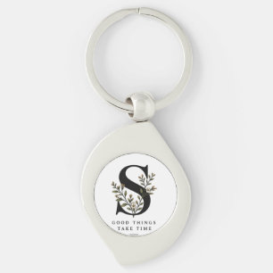 Floral Monogram S Coaster - Good Things Take Time Key Ring