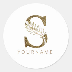 Floral Monogram S Elegant Gold Foliage Classic Round Sticker