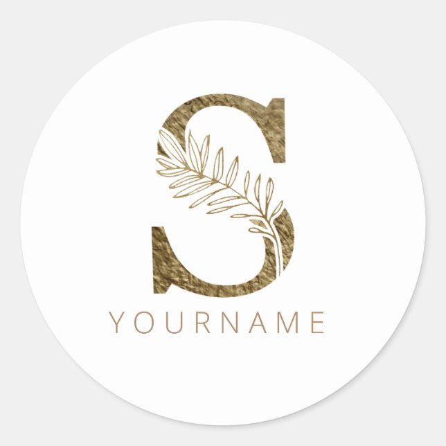 Floral Monogram S Elegant Gold Foliage Classic Round Sticker (Front)