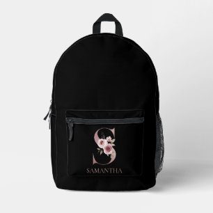 Floral Monogram S Name Printed Backpack