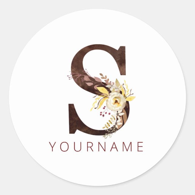 Floral Monogram S Rich Autumn Foliage Classic Round Sticker (Front)