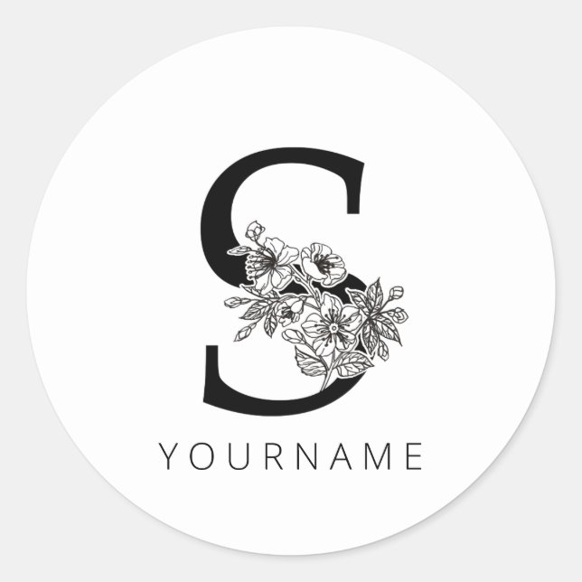 Floral Monogram S Sakura Cherry Blossoms Classic Round Sticker (Front)