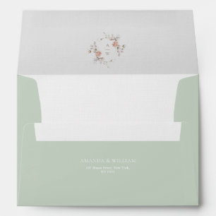 Floral Monogram Sage Green Wedding Envelope