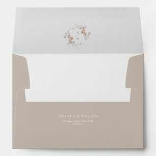Floral Monogram Taupe Wedding Envelope