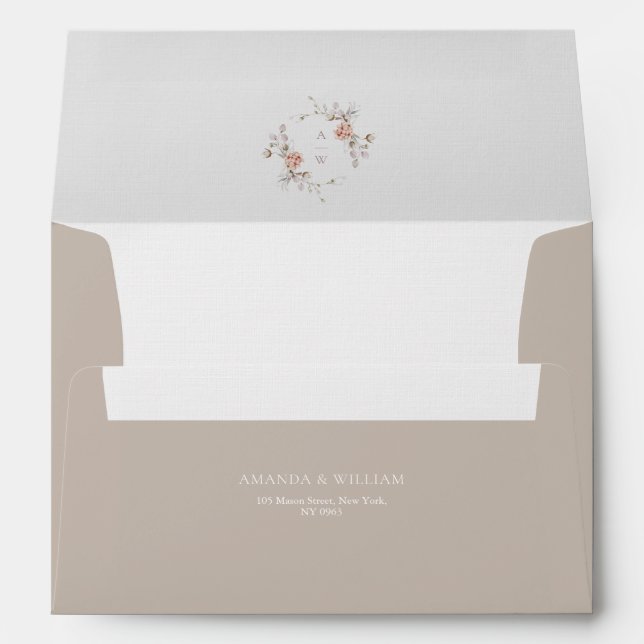 Floral Monogram Taupe Wedding Envelope (Back (Bottom))