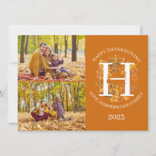 Floral Monogram Thanksgiving Family photo Collage Holiday Card
