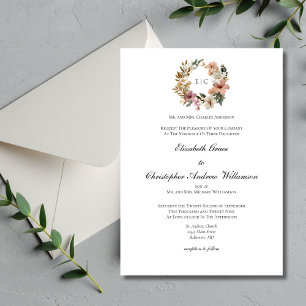 Floral Monogram Traditional Formal Elegant Wedding Invitation
