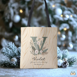 Floral Monogram V – Graceful Botanical Letter Art Tote Bag