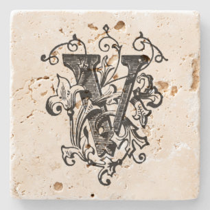 Floral Monogram 'V' Stone Coaster