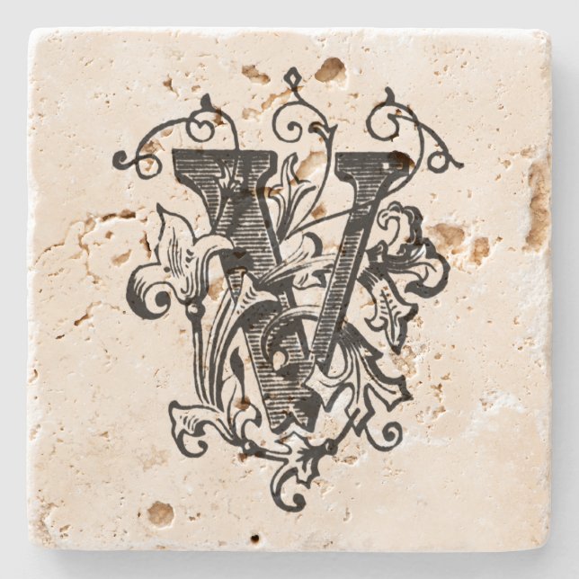 Floral Monogram 'V' Stone Coaster (Front)