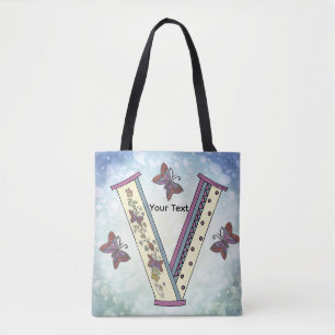 floral Monogram V Tote Bag
