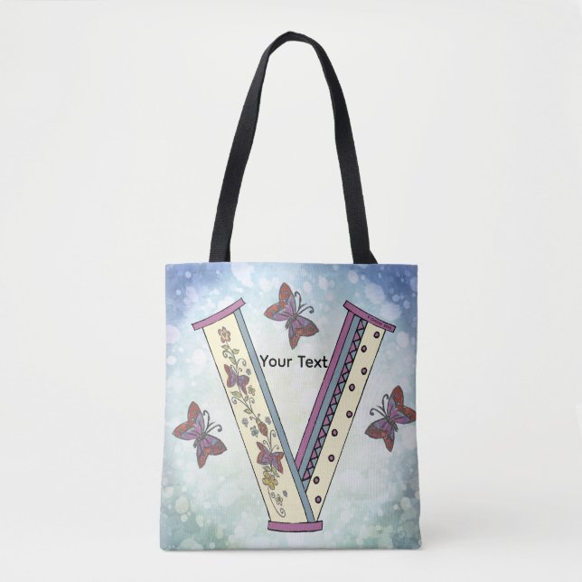 floral Monogram V Tote Bag (Front)