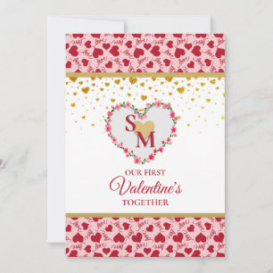 Floral Monogram Valentine's Day with Gold Heart