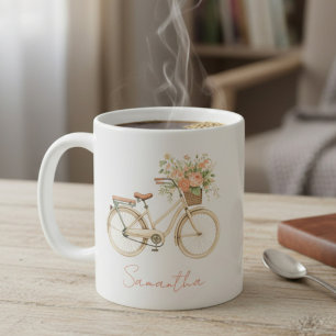Floral Monogram Vintage Bike Coffee Mug