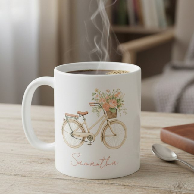 Floral Monogram Vintage Bike Coffee Mug (Creator Uploaded)