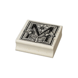 Floral Monogram Vintage initial  letter M Rubber Stamp