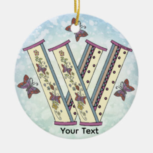 floral Monogram W Ceramic Tree Decoration