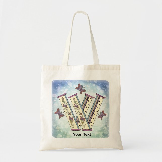 floral Monogram W Tote Bag (Front)