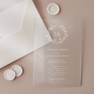 Floral Monogram Wedding Acrylic Invitations