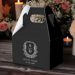 Floral Monogram Wedding Black Crest Modern Favour Box