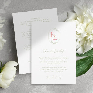 Floral Monogram Wedding Details White  Enclosure Card