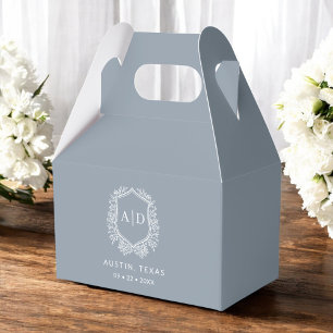 Floral Monogram Wedding Dusty Blue Crest Modern Favour Box