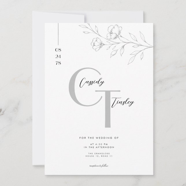 Floral Monogram Wedding Invitation Suite. (Front)