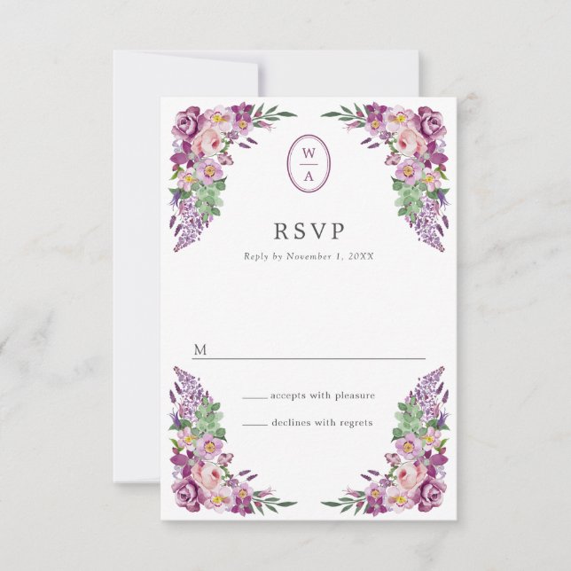 Floral Monogram Wedding RSVP Card (Front)