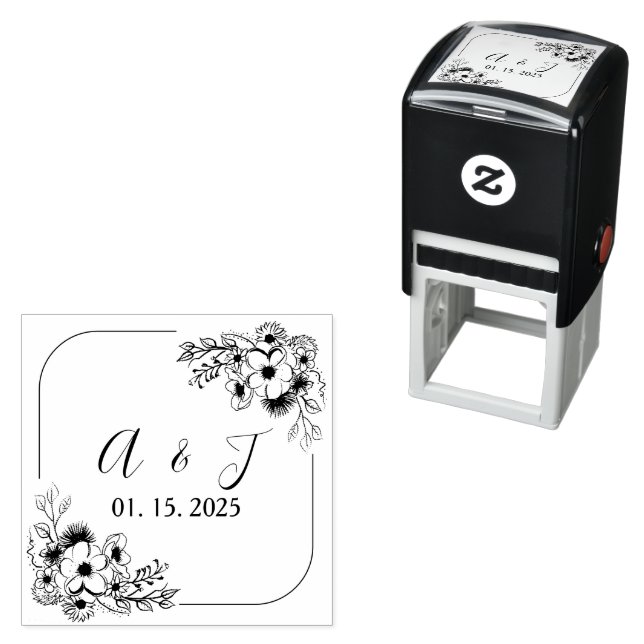 Floral Monogram Wedding Self-Inking Stamp (In Situ)