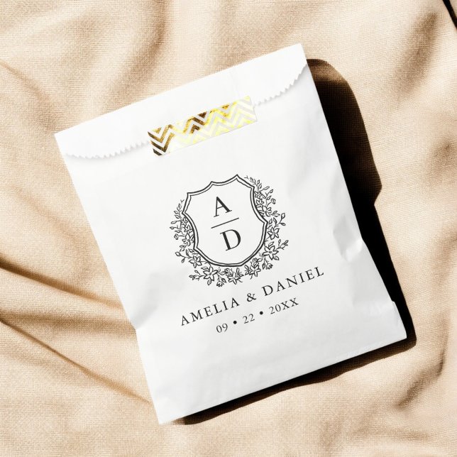 Floral Monogram Wedding White Crest Modern Favour Bags (Creator Uploaded)