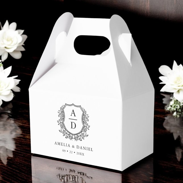Floral Monogram Wedding White Crest Modern Favour Box (Creator Uploaded)
