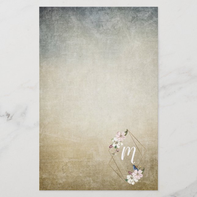 Floral Monogram with Birds Stationery (Front)
