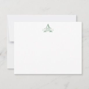 Floral Monogram with Green Gingham Note Card