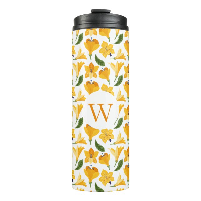 Floral Monogram with Initial – Personalised Gift Thermal Tumbler (Front)