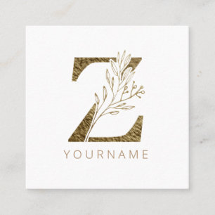 Floral Monogram Z Elegant Gold Foliage Square Business Card