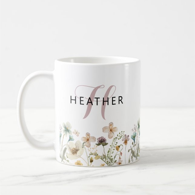 Floral Monogrammed Coffee Mug (Left)
