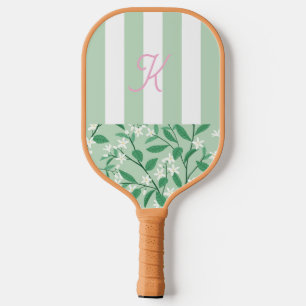 Floral Monogrammed Initials Green & Pink Pickleball Paddle
