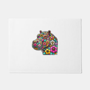 Floral Moo Deng Baby Hippo Hippopotamus Zoo Animal Doormat