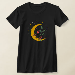 Floral Moon and Stars Colour Boho Art T-Shirt