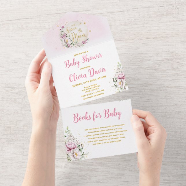 Floral Moon Baby Shower All In One Invitation (Tearaway)