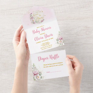 Floral Moon Baby Shower All In One Invitation