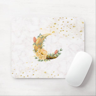 Floral Moon, Beige and Yellow Graphic Mouse Mat
